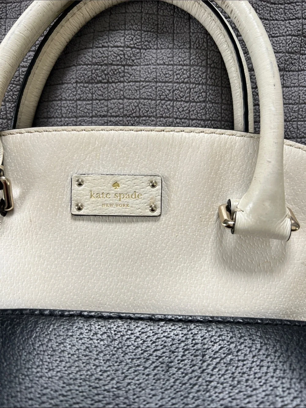 Kate Spade Two-Tone Black and Cream Leather Satchel 14W, 9L